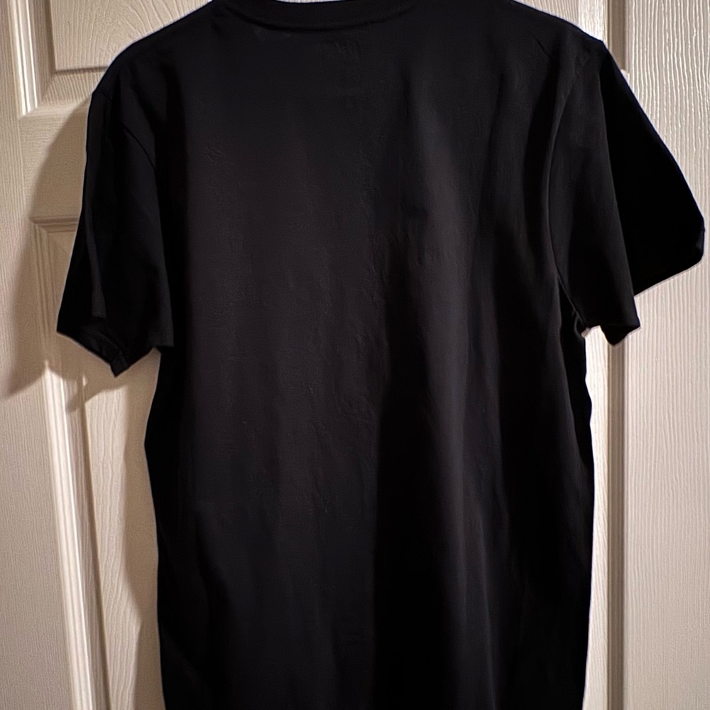Gildan Black T-Shirt with White and Tan Text - Picture 3 of 3